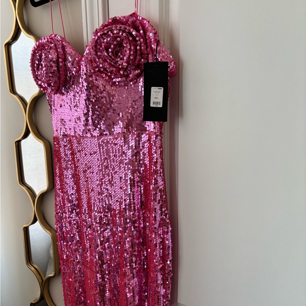 Lux Pink Strapless Sequin Dress